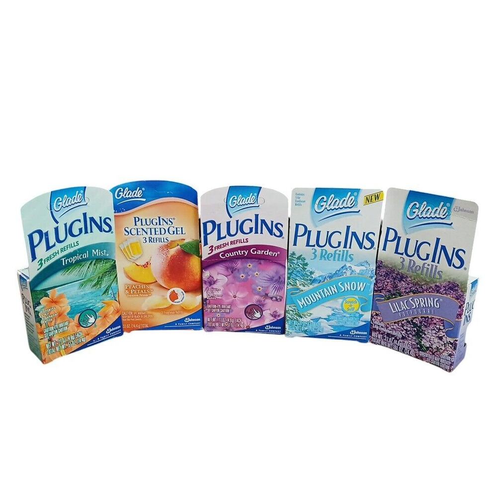 Vtg Glade Plug Ins Refills Peach Snow Garden Lilac Tropical 1999-2007 5 Sets NOS